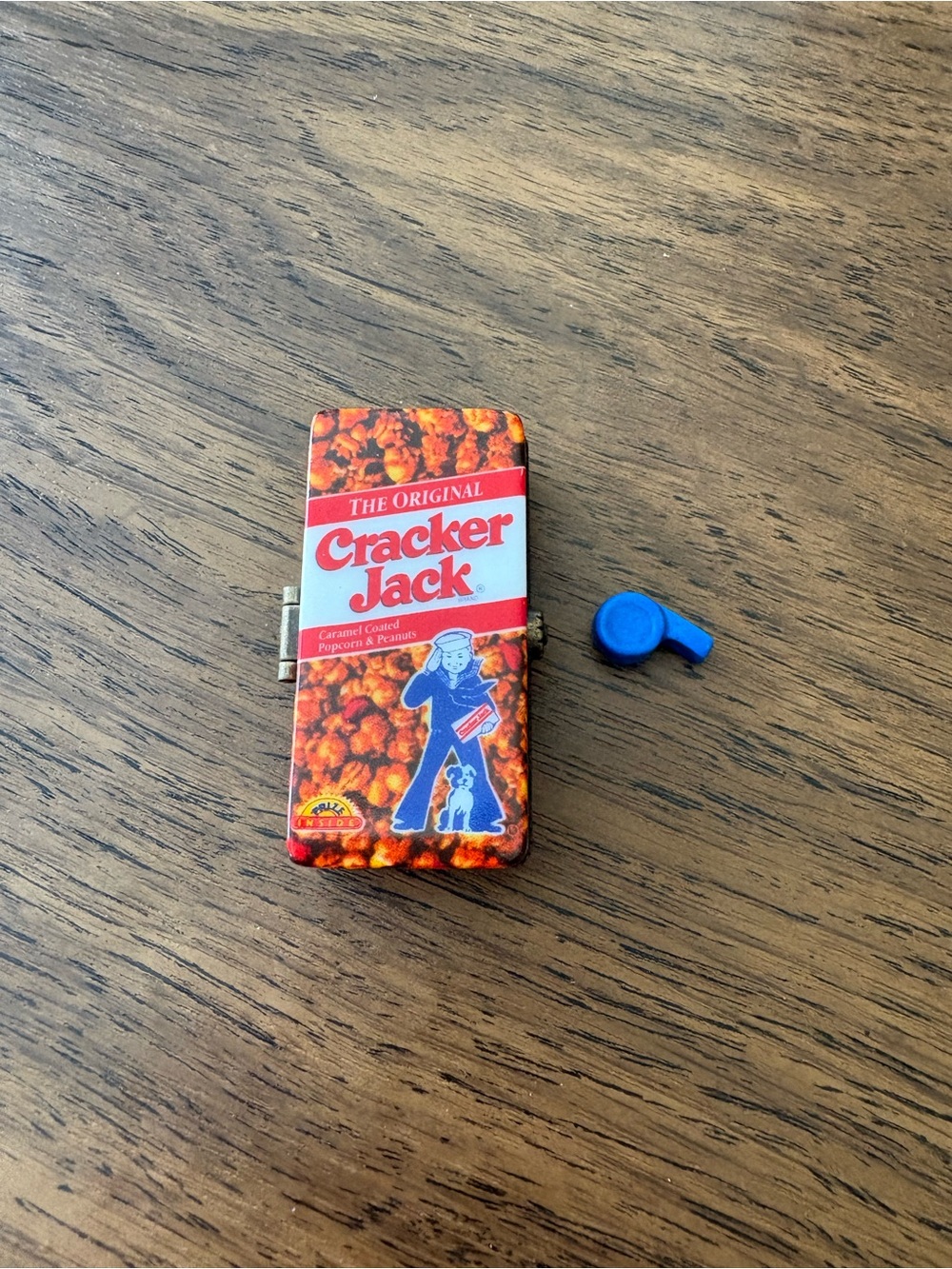 Ceramic Hinged Cracker Jack Box with a Whistle inside for the Prize